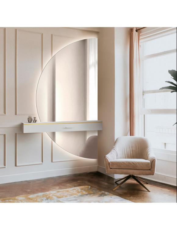 Полукруглое зеркало из двух частей с задней декоративной подсветкой F191 в интернет-магазине зеркальной мастерской ЗЕРКАЛА-М фото